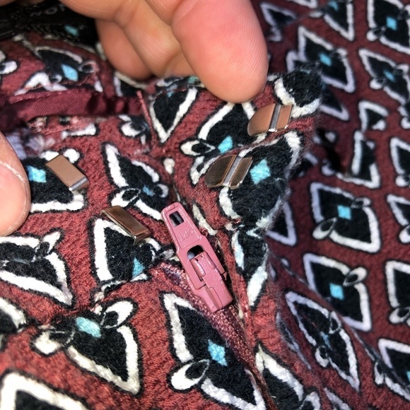 ZARA 70’s Retro Burgundy Geometric Print Flared Trouser Pants Size Medium - Picture 7 of 13